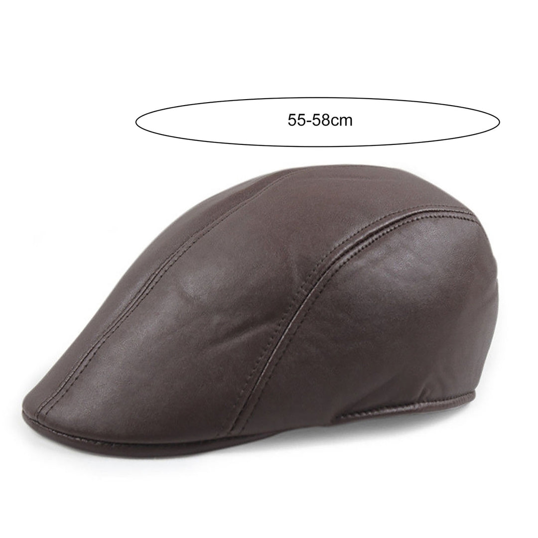 Newsboy Cap Retro Soft Comfortable Waterproof Solid Color Keep Warm Faux Leather Winter Thermal Men Beret Flat Hat for Image 6