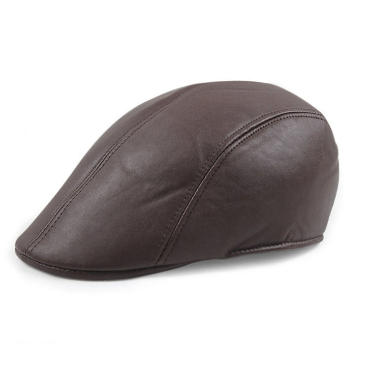 Newsboy Cap Retro Soft Comfortable Waterproof Solid Color Keep Warm Faux Leather Winter Thermal Men Beret Flat Hat for Image 8