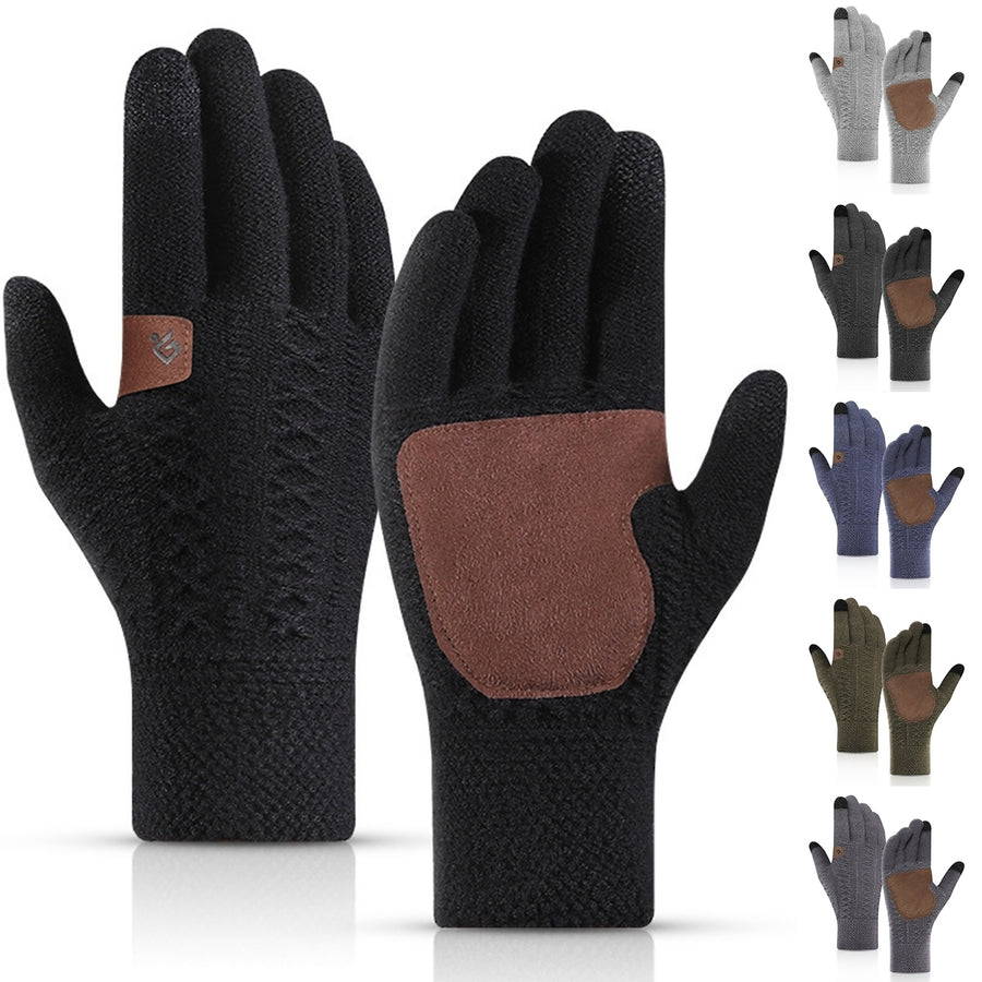 1 Pair Winter Cycling Gloves Touch Screen Non-slip Knitting Great Friction Plush Keep Warm Thick Elastic Ridding Gloves Image 1