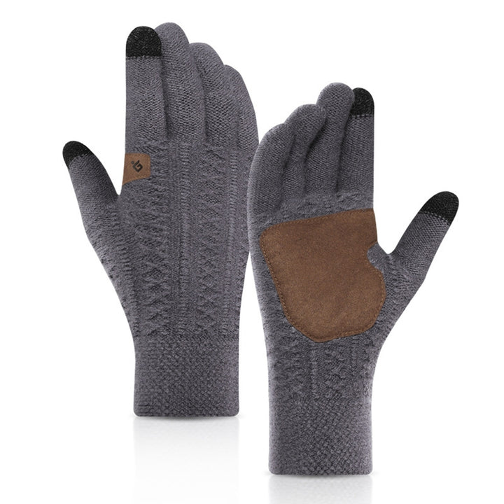 1 Pair Winter Cycling Gloves Touch Screen Non-slip Knitting Great Friction Plush Keep Warm Thick Elastic Ridding Gloves Image 3