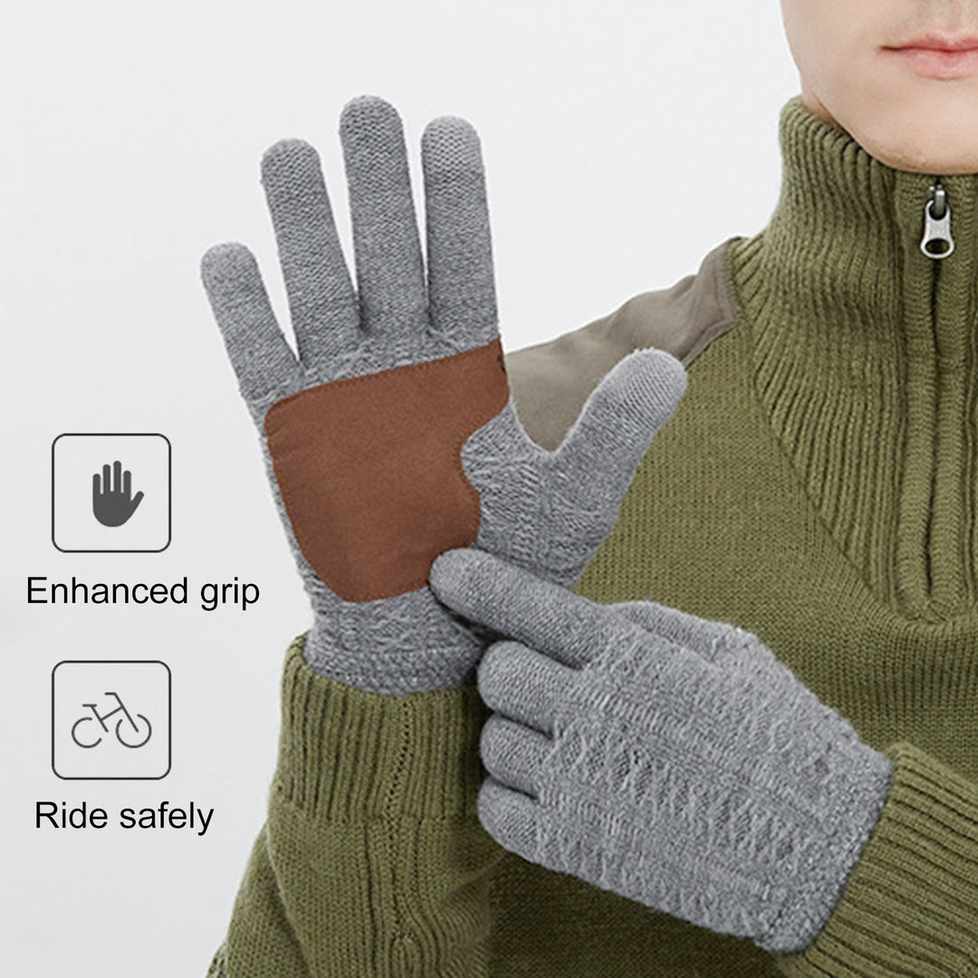 1 Pair Winter Cycling Gloves Touch Screen Non-slip Knitting Great Friction Plush Keep Warm Thick Elastic Ridding Gloves Image 7
