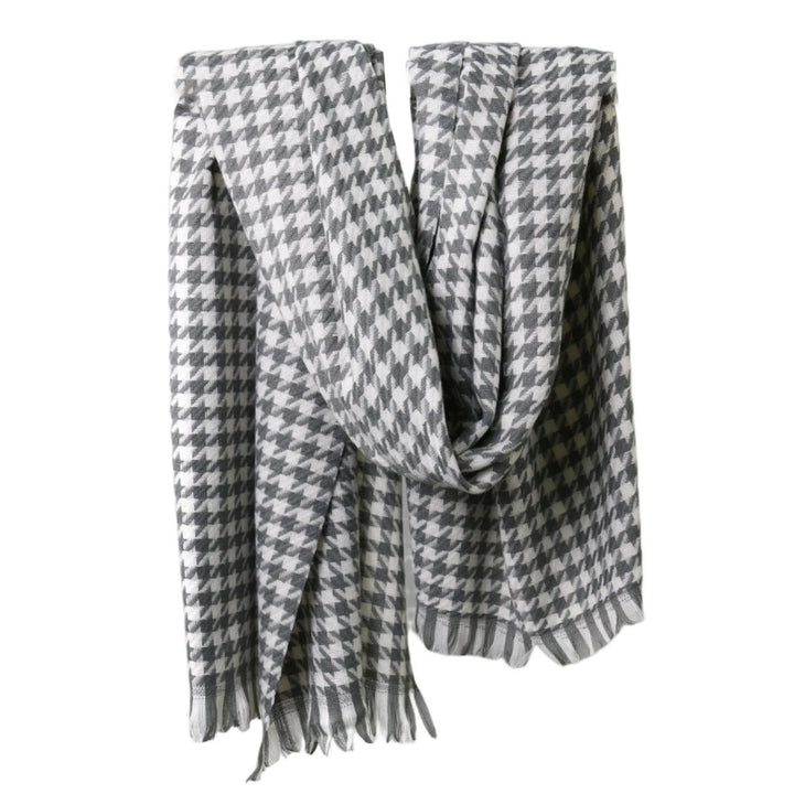 Women Scarf Plaid Print Thick Cozy Soft Washable Neck Protection Tassel Elastic Contrast Color Women Winter Shawl for Image 1