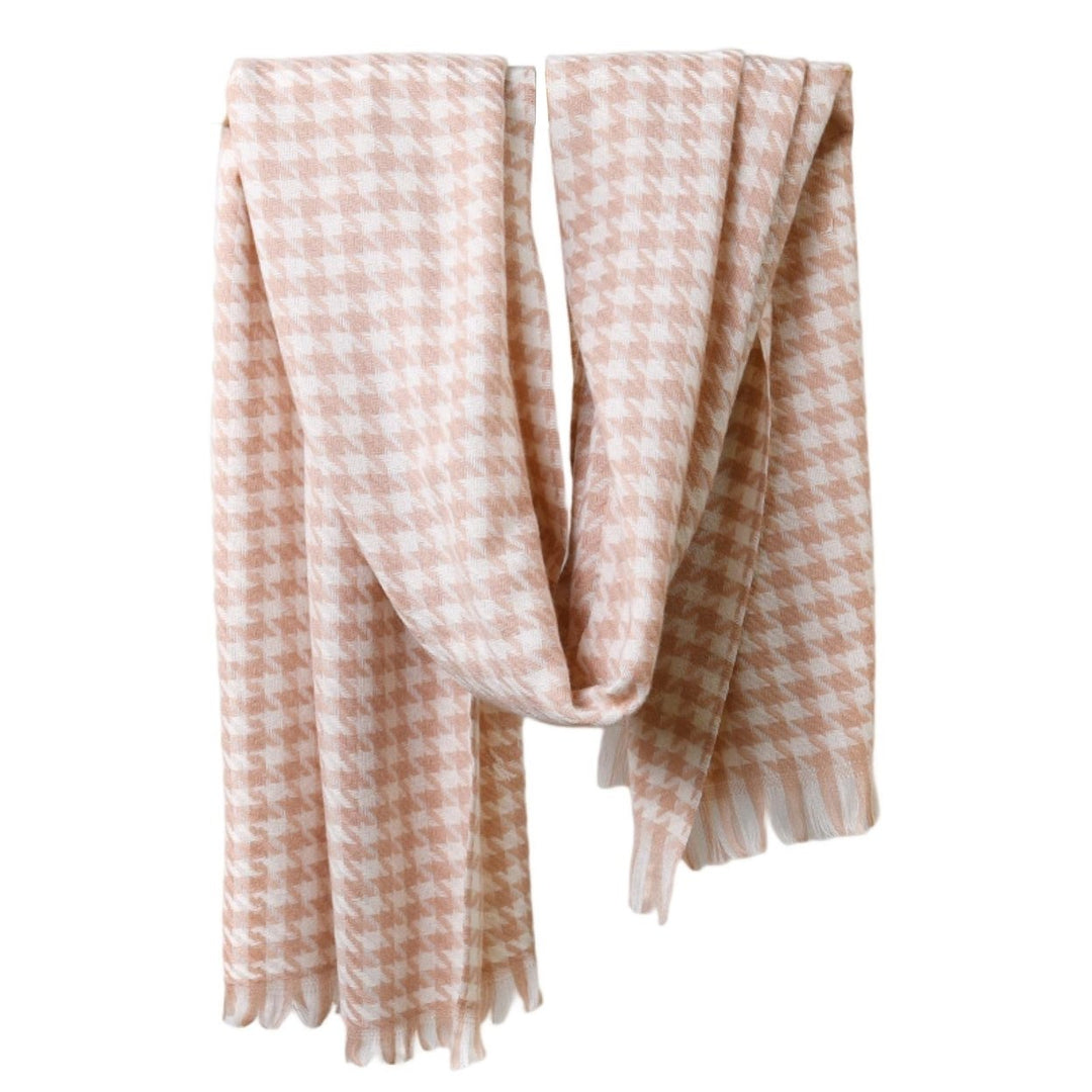 Women Scarf Plaid Print Thick Cozy Soft Washable Neck Protection Tassel Elastic Contrast Color Women Winter Shawl for Image 1