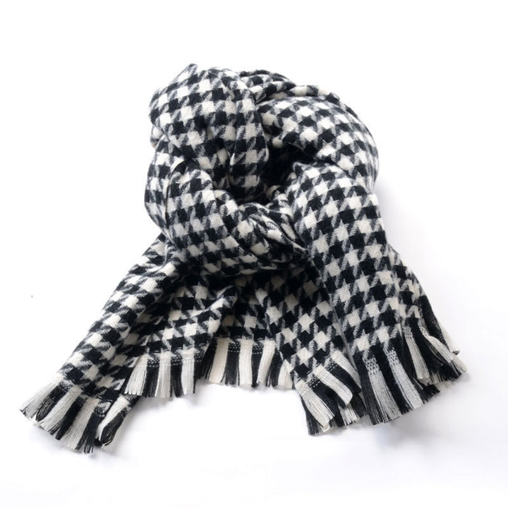 Women Scarf Plaid Print Thick Cozy Soft Washable Neck Protection Tassel Elastic Contrast Color Women Winter Shawl for Image 10