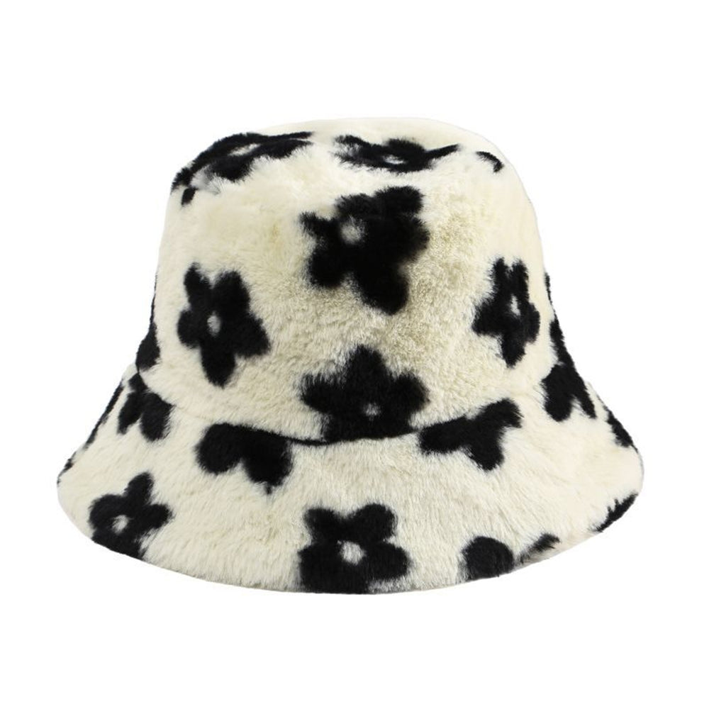 Bucket Hat Flower Pattern Thickened Fuzzy Plush Casual Ears Protection Korean Style Autumn Winter Thermal Ladies Image 2