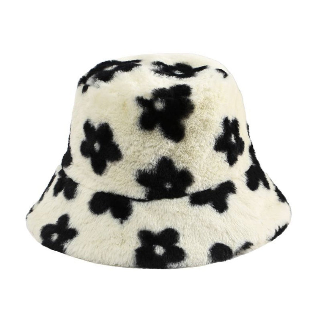 Bucket Hat Flower Pattern Thickened Fuzzy Plush Casual Ears Protection Korean Style Autumn Winter Thermal Ladies Image 2