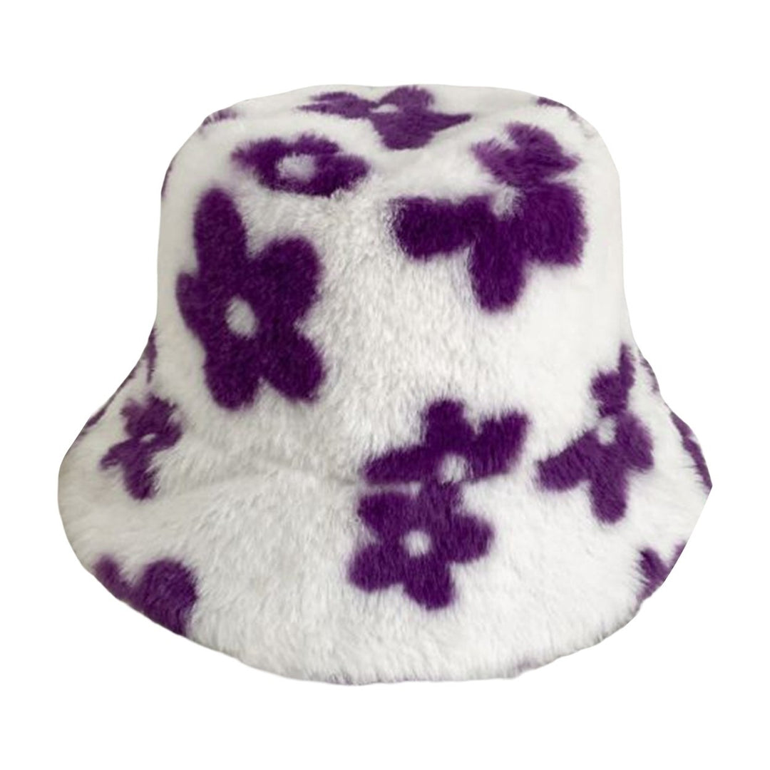 Bucket Hat Flower Pattern Thickened Fuzzy Plush Casual Ears Protection Korean Style Autumn Winter Thermal Ladies Image 3