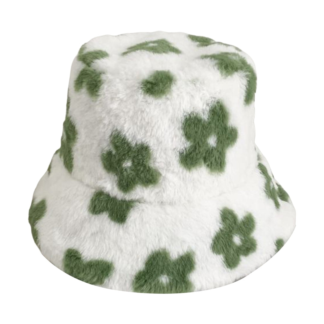 Bucket Hat Flower Pattern Thickened Fuzzy Plush Casual Ears Protection Korean Style Autumn Winter Thermal Ladies Image 4