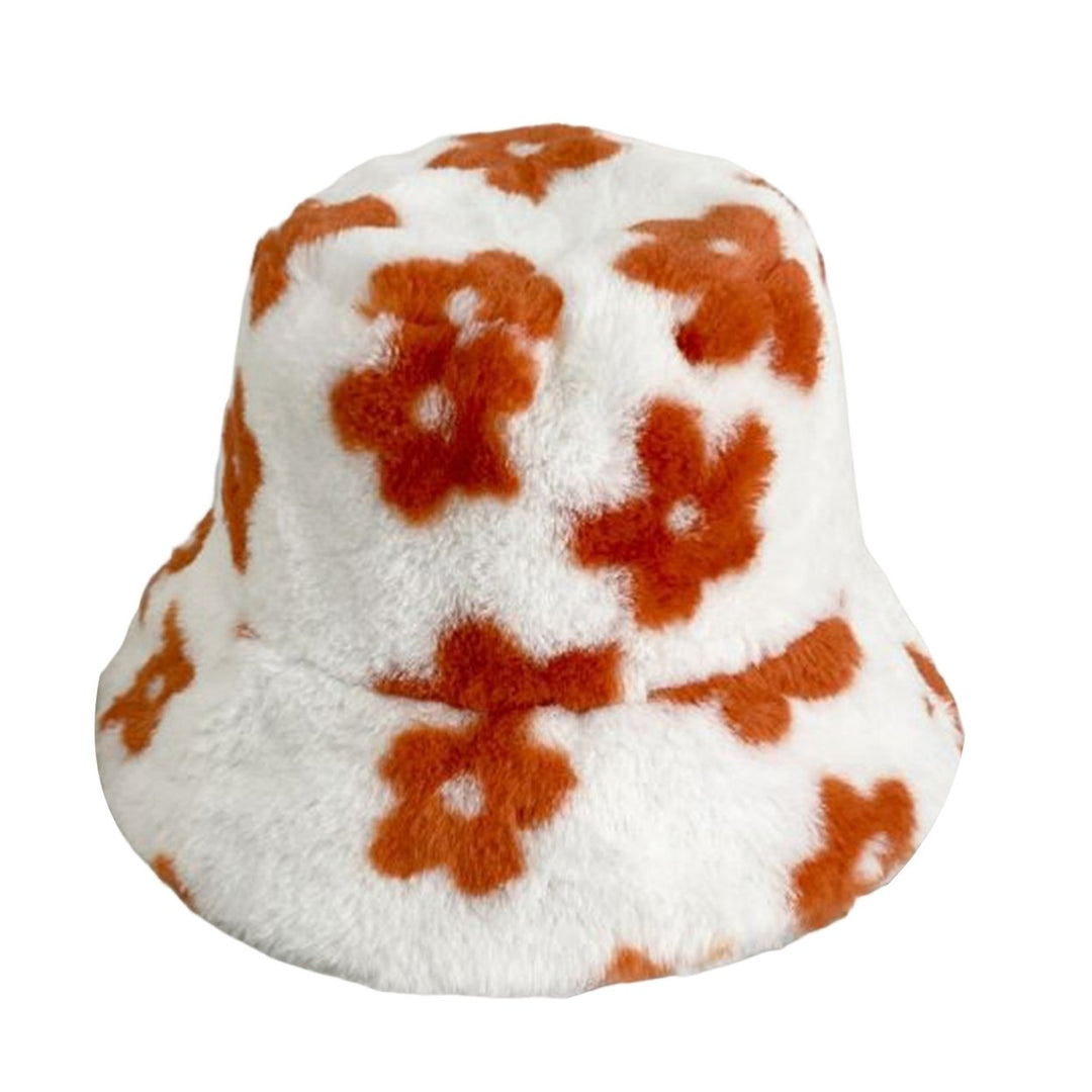 Bucket Hat Flower Pattern Thickened Fuzzy Plush Casual Ears Protection Korean Style Autumn Winter Thermal Ladies Image 4