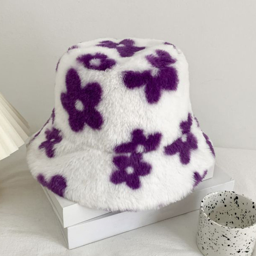 Bucket Hat Flower Pattern Thickened Fuzzy Plush Casual Ears Protection Korean Style Autumn Winter Thermal Ladies Image 9