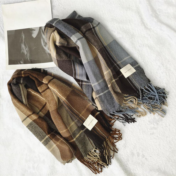 Women Scarf Fringed Tassels Classic Plaid Letter Label Soft Keep Warm Comfortable Winter Thermal Girls Scarf Shawl Wrap Image 4