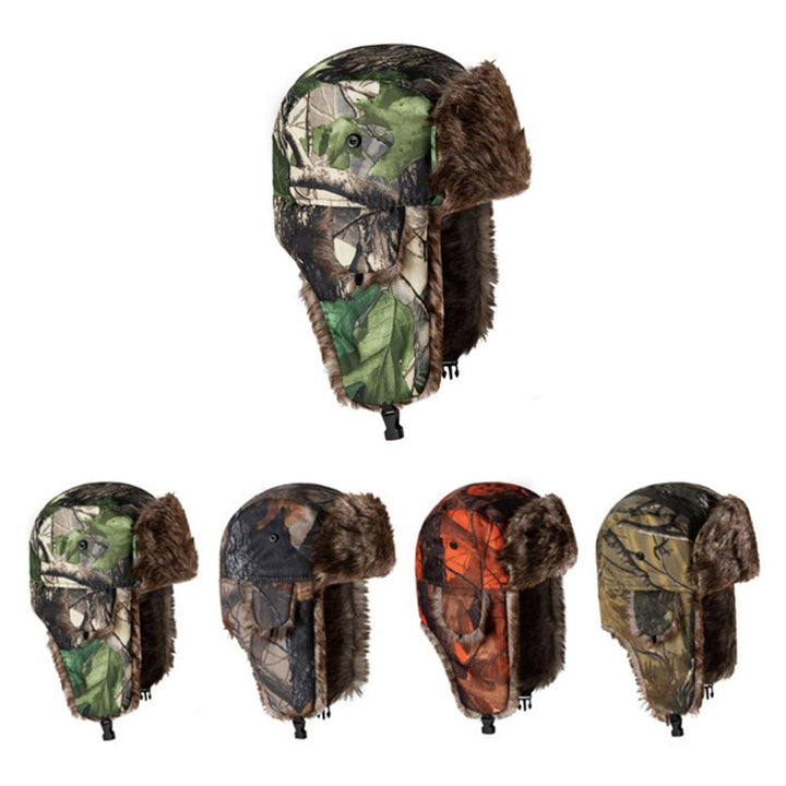 Unisex Cap Camouflage Plush Lining Ear Protection Brimless Windproof Autumn Winter Thicken Riding Trapper Hat for Image 1