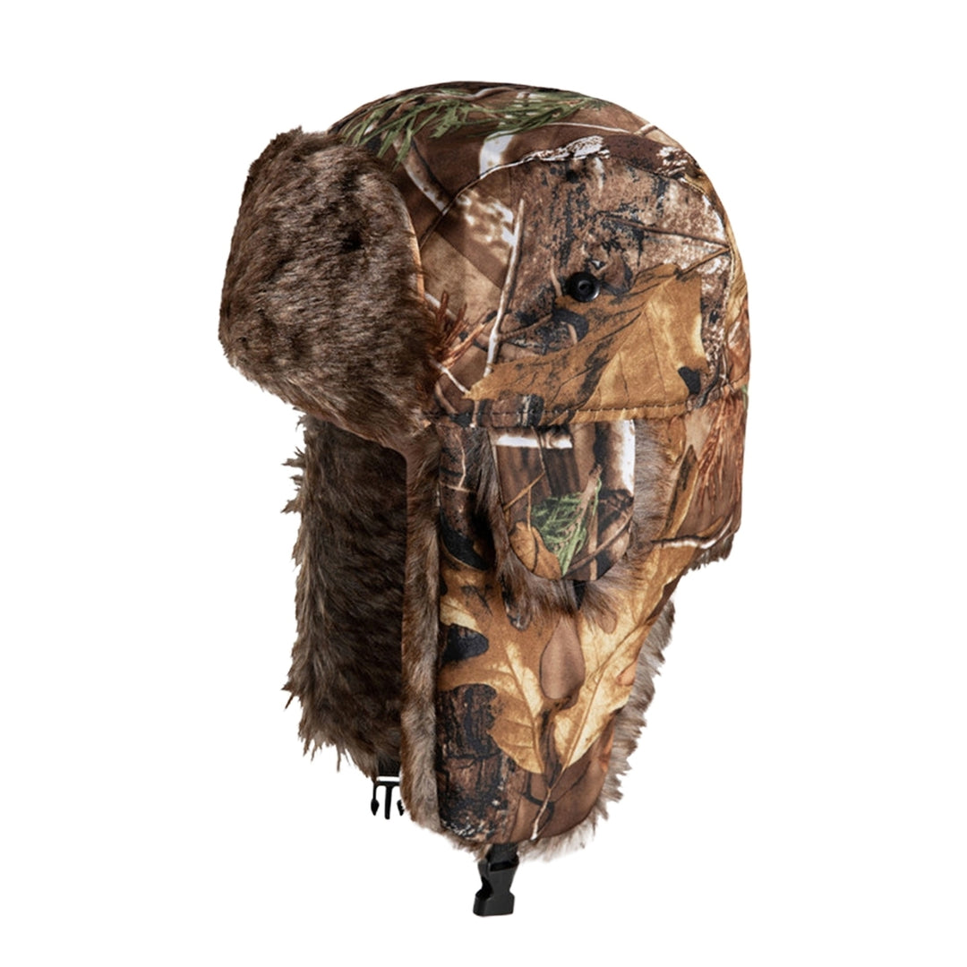 Unisex Cap Camouflage Plush Lining Ear Protection Brimless Windproof Autumn Winter Thicken Riding Trapper Hat for Image 2