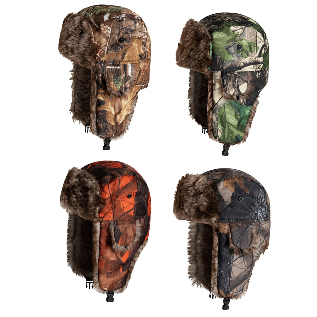 Unisex Cap Camouflage Plush Lining Ear Protection Brimless Windproof Autumn Winter Thicken Riding Trapper Hat for Image 12