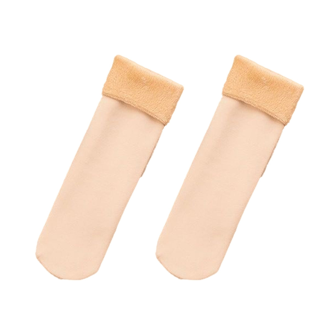 1 Pair Mid-Tube Plush Lining High Elasticity Women Socks Winter Solid Color Warm Thickened Thermal Socks Daily Wear Image 4