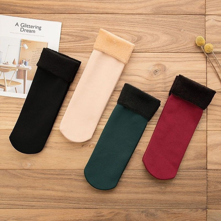 1 Pair Mid-Tube Plush Lining High Elasticity Women Socks Winter Solid Color Warm Thickened Thermal Socks Daily Wear Image 6