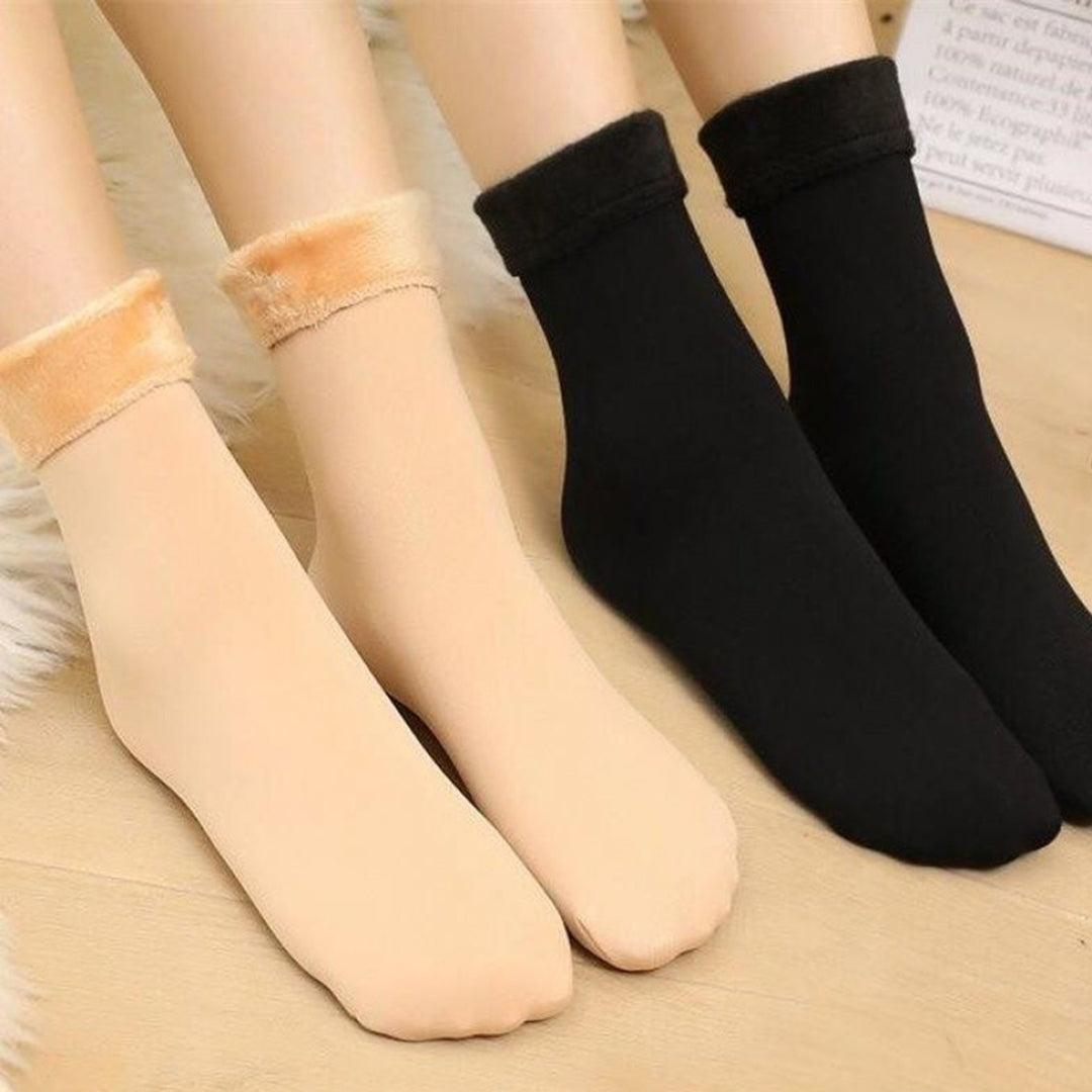 1 Pair Mid-Tube Plush Lining High Elasticity Women Socks Winter Solid Color Warm Thickened Thermal Socks Daily Wear Image 7