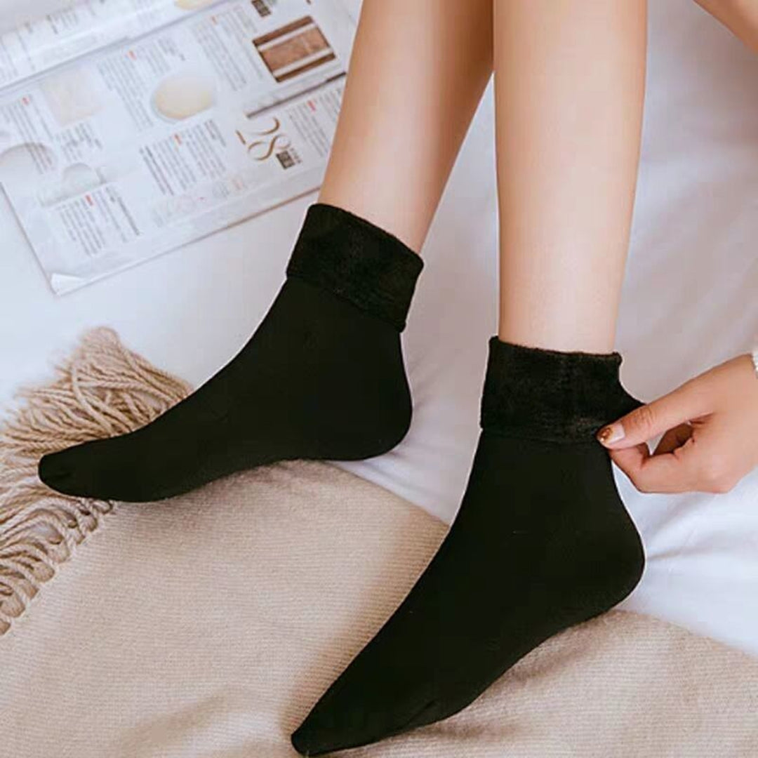 1 Pair Mid-Tube Plush Lining High Elasticity Women Socks Winter Solid Color Warm Thickened Thermal Socks Daily Wear Image 11