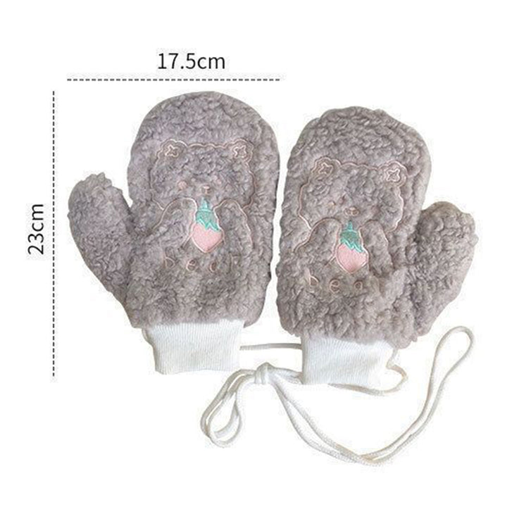 1 Pair Women Mittens Cartoon Bear Embroidery Plush Fuzzy Thickened Hanging Rope Soft Warm Autumn Winter Girls Gloves for Image 8