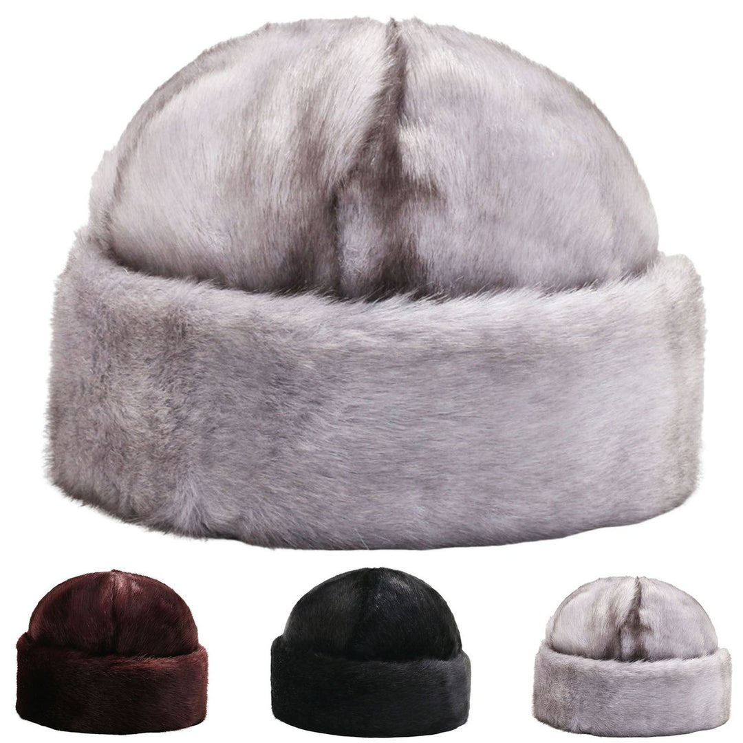 Winter Hat No Brim Ergonomic Keep Warm Padded Thickened Winter Wear Imitation Mink Winter Head Plush President Hat for Image 1