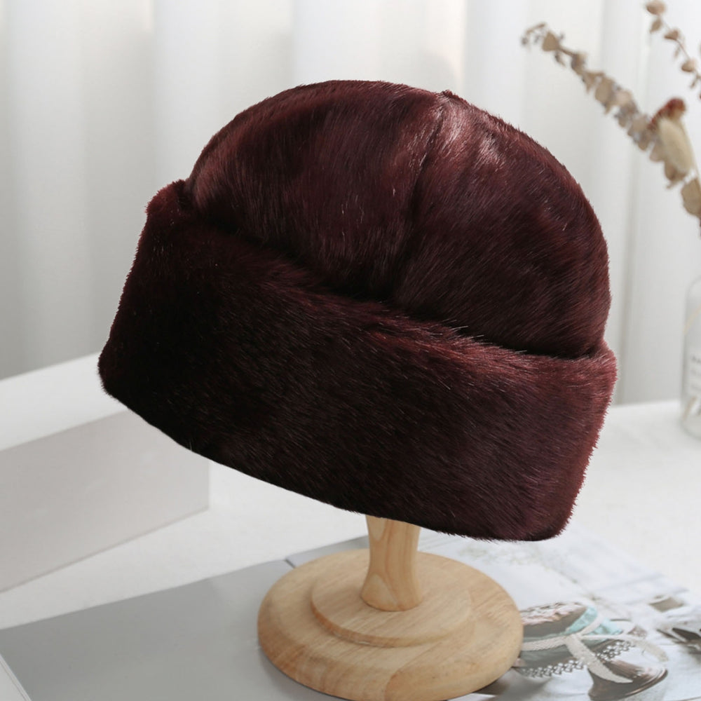 Winter Hat No Brim Ergonomic Keep Warm Padded Thickened Winter Wear Imitation Mink Winter Head Plush President Hat for Image 2