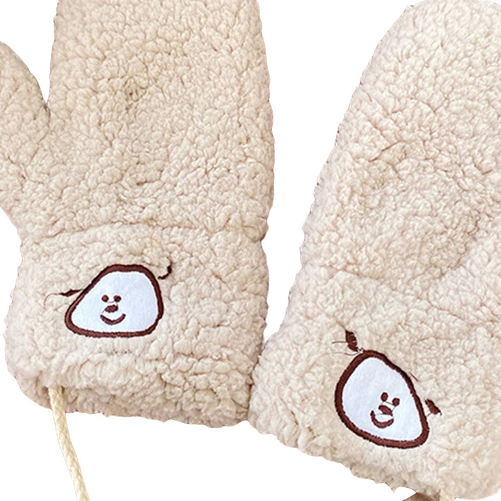 1 Pair Girls Mittens Fuzzy Cute Animal Embroidery Hanging Rope Thickened Soft Keep Warm Sherpa Windproof Winter Adults Image 12