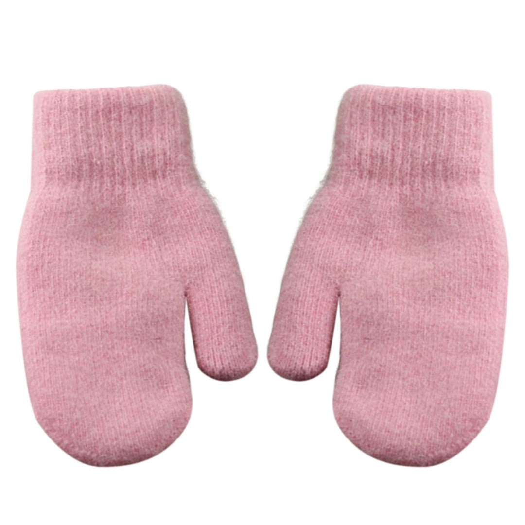 1 Pair Women Mittens Double-layers Cute Stretchy Soft Thickened Cold Resistant Solid Color Autumn Winter Girls Gloves Image 4