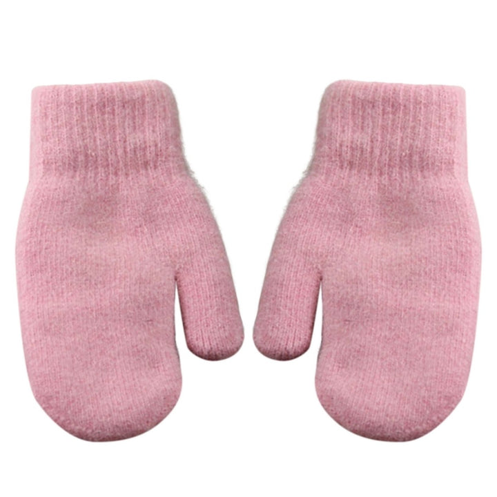 1 Pair Women Mittens Double-layers Cute Stretchy Soft Thickened Cold Resistant Solid Color Autumn Winter Girls Gloves Image 1