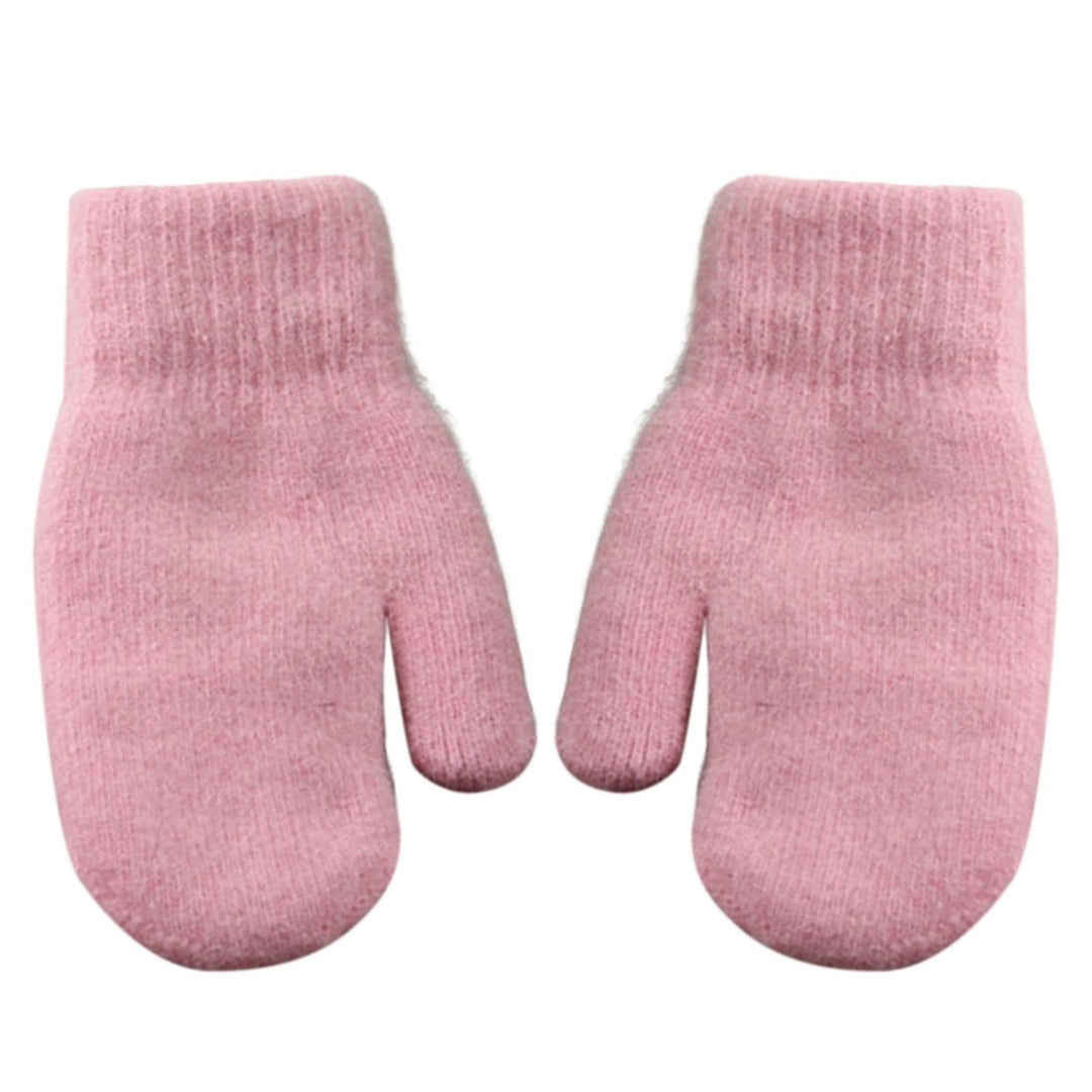 1 Pair Women Mittens Double-layers Cute Stretchy Soft Thickened Cold Resistant Solid Color Autumn Winter Girls Gloves Image 1