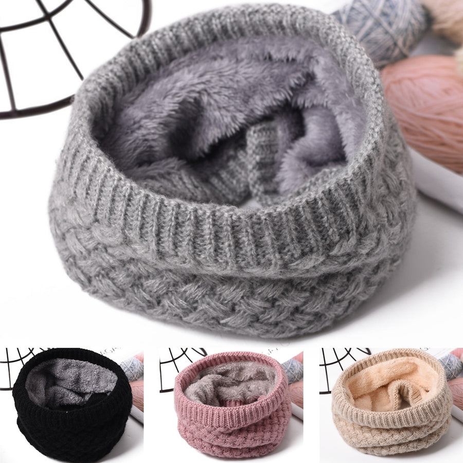 Neck Warmer Knitted Cozy Plush Lining Stretchy Thickened Keep Warm Solid Color Autumn Winter Men Women Loop Circle Scarf Image 1