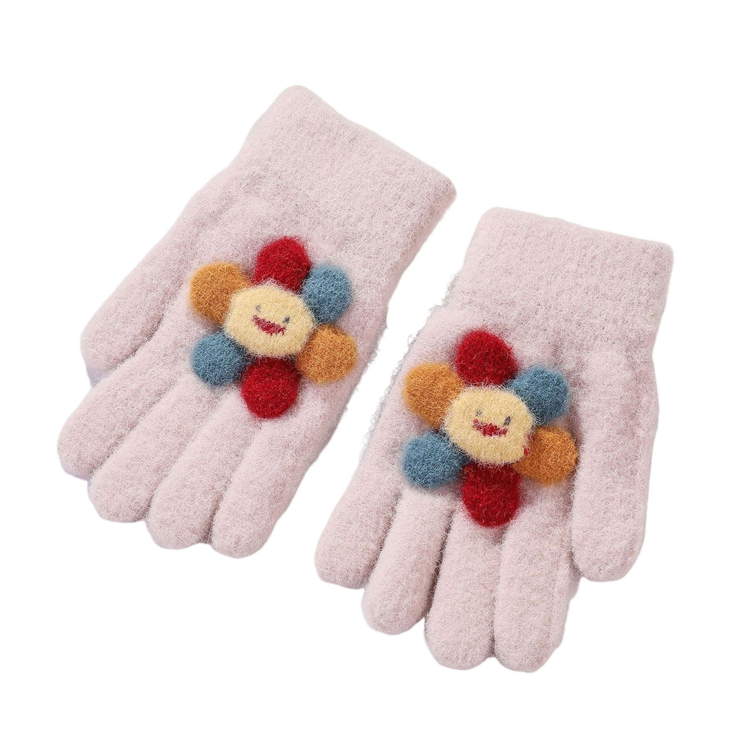 1 Pair Kids Gloves Full Finger Colorful Sunflower Decor Thickened Stretchy Keep Warm Soft Winter Thermal Girls Pupil Image 6