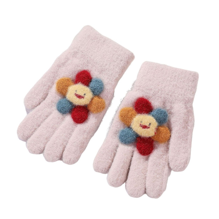 1 Pair Kids Gloves Full Finger Colorful Sunflower Decor Thickened Stretchy Keep Warm Soft Winter Thermal Girls Pupil Image 1