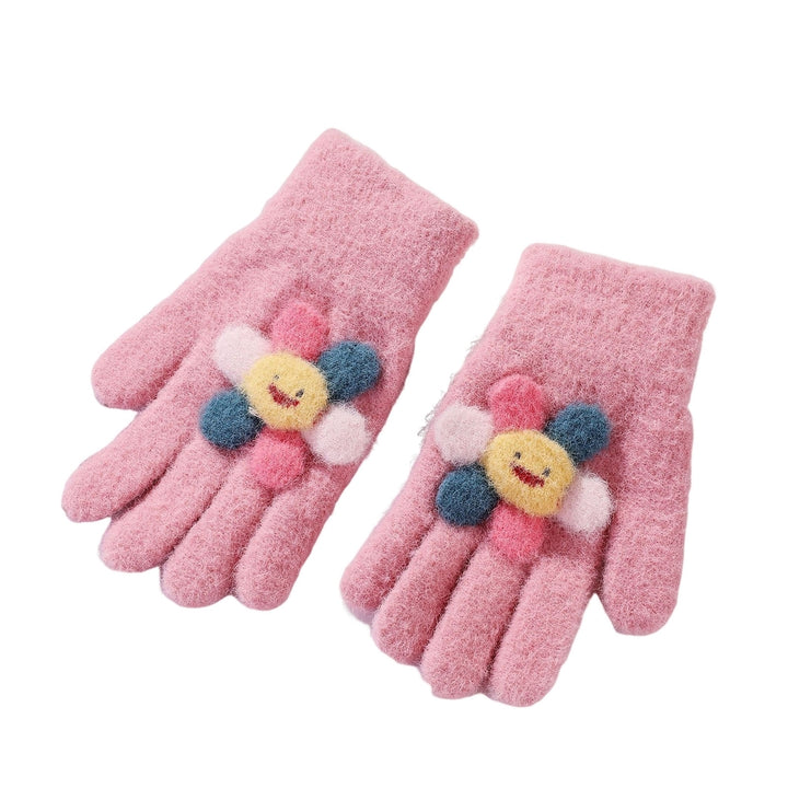 1 Pair Kids Gloves Full Finger Colorful Sunflower Decor Thickened Stretchy Keep Warm Soft Winter Thermal Girls Pupil Image 7