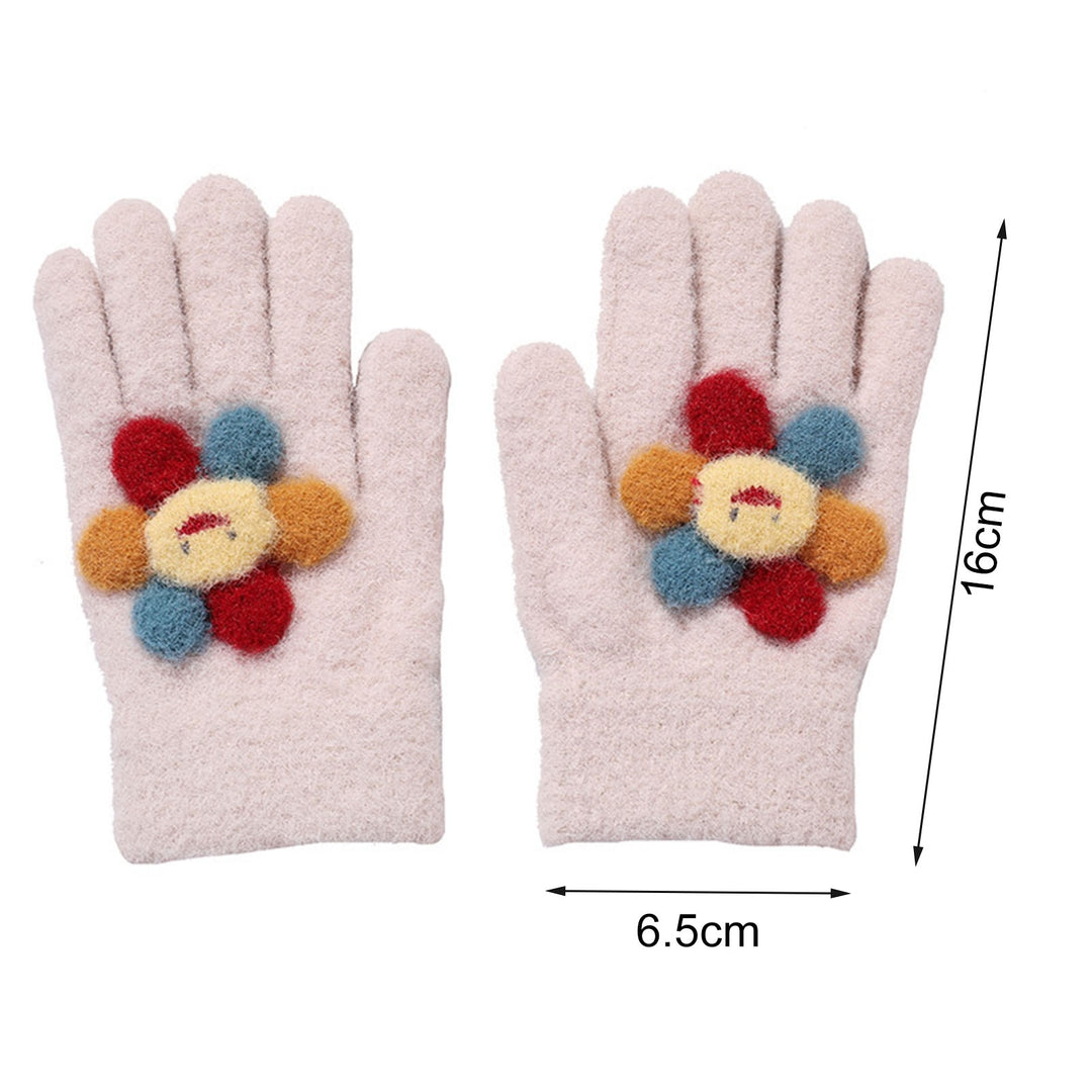1 Pair Kids Gloves Full Finger Colorful Sunflower Decor Thickened Stretchy Keep Warm Soft Winter Thermal Girls Pupil Image 11