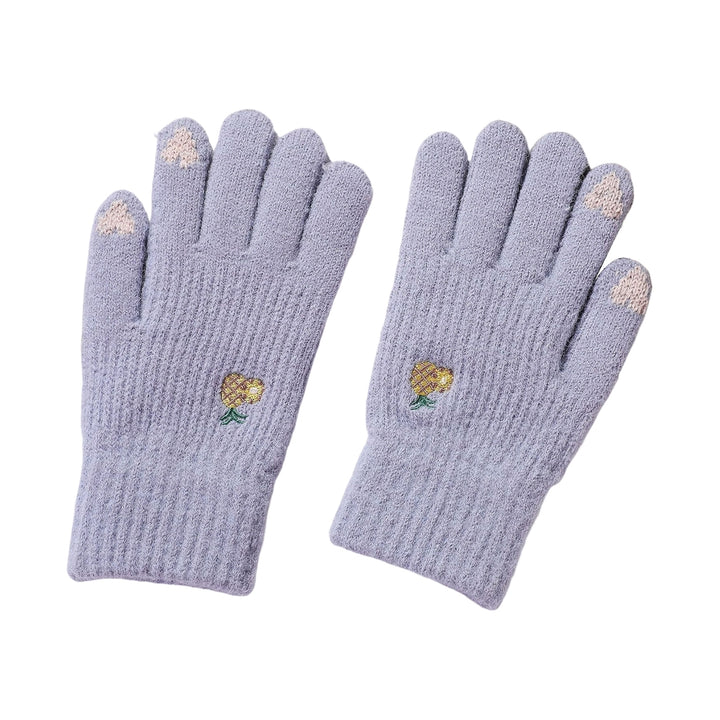 1 Pair Winter Gloves Knitted Fleeced Full Fingers Windproof Touch Screen Warm Heart Embroidery Elastic Cycling Gloves Image 4