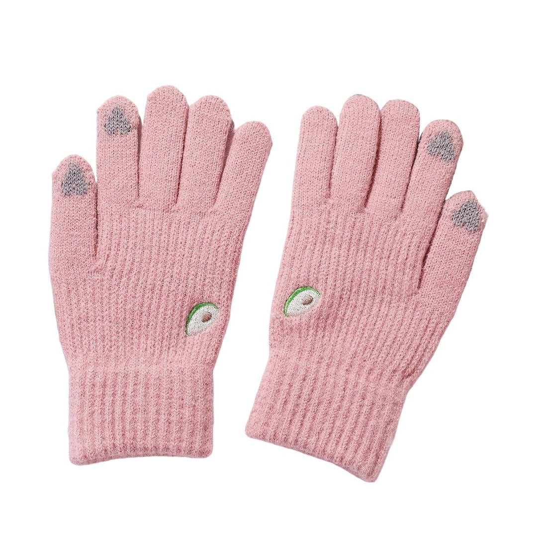 1 Pair Winter Gloves Knitted Fleeced Full Fingers Windproof Touch Screen Warm Heart Embroidery Elastic Cycling Gloves Image 1