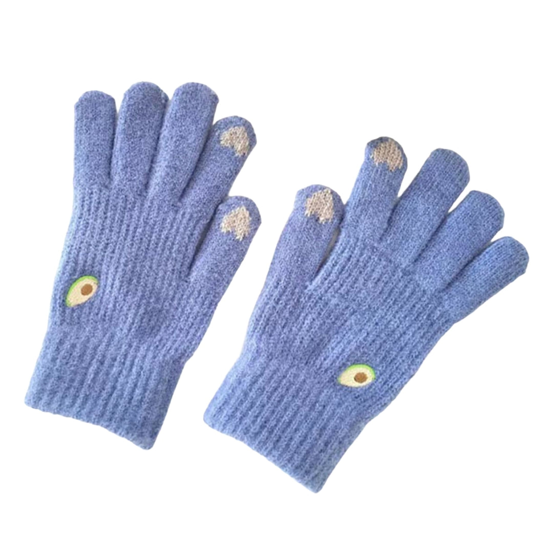 1 Pair Winter Gloves Knitted Fleeced Full Fingers Windproof Touch Screen Warm Heart Embroidery Elastic Cycling Gloves Image 7