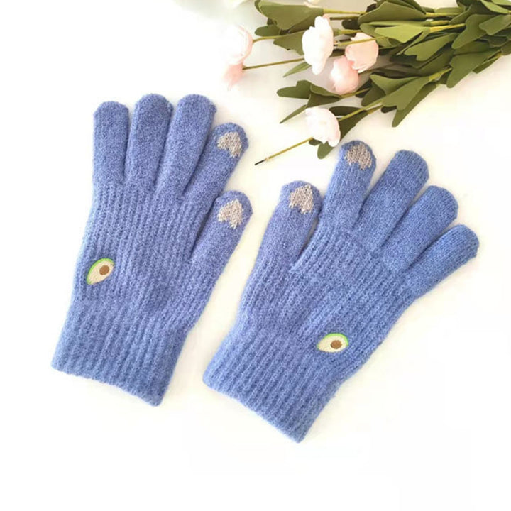1 Pair Winter Gloves Knitted Fleeced Full Fingers Windproof Touch Screen Warm Heart Embroidery Elastic Cycling Gloves Image 10