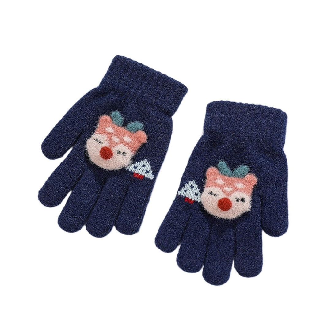 1 Pair Kids Gloves Thickened Ultra Soft Keep Warmer Alpaca Fiber Winter Cartoon Embroidery Full Finger Knitted Gloves Image 1