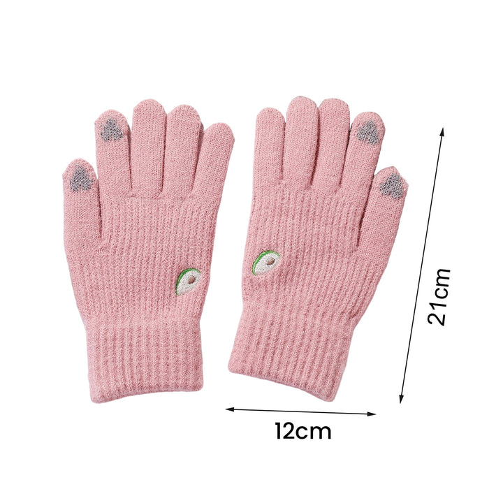 1 Pair Winter Gloves Knitted Fleeced Full Fingers Windproof Touch Screen Warm Heart Embroidery Elastic Cycling Gloves Image 11