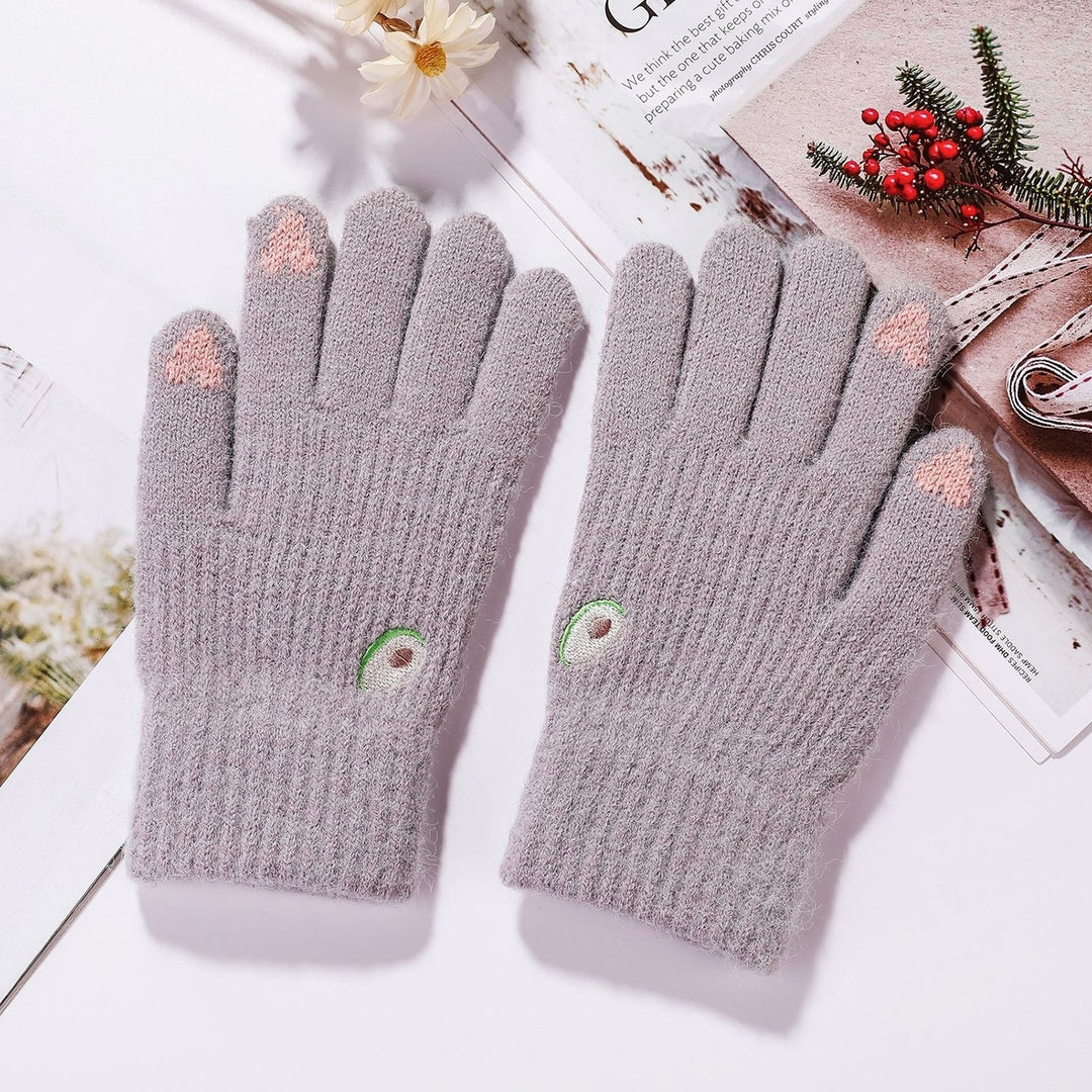 1 Pair Winter Gloves Knitted Fleeced Full Fingers Windproof Touch Screen Warm Heart Embroidery Elastic Cycling Gloves Image 12