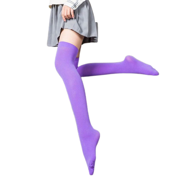 1 Pair Thigh High Stockings Sexy Stretchy Plain Thin Breathable Leg Slimming Velvet Candy Color Women Over Knee Socks Image 6