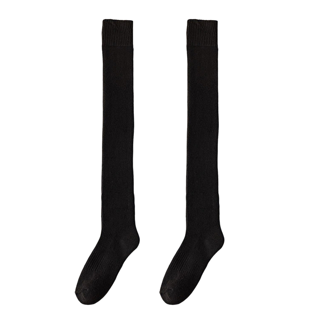 1 Pair Solid Color High Elasticity Thickened Warm Thigh High Socks Autumn Winter Women Over Knee Socks Image 2