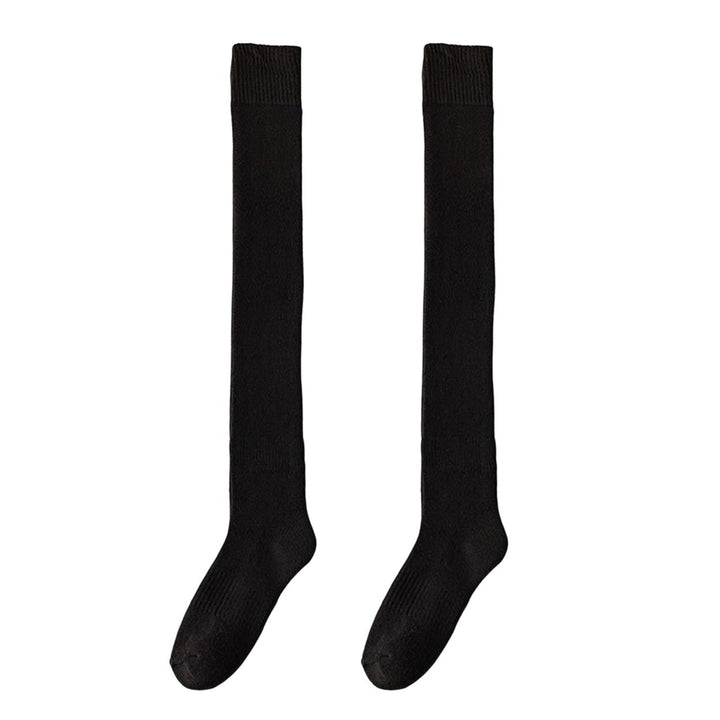 1 Pair Solid Color High Elasticity Thickened Warm Thigh High Socks Autumn Winter Women Over Knee Socks Image 1