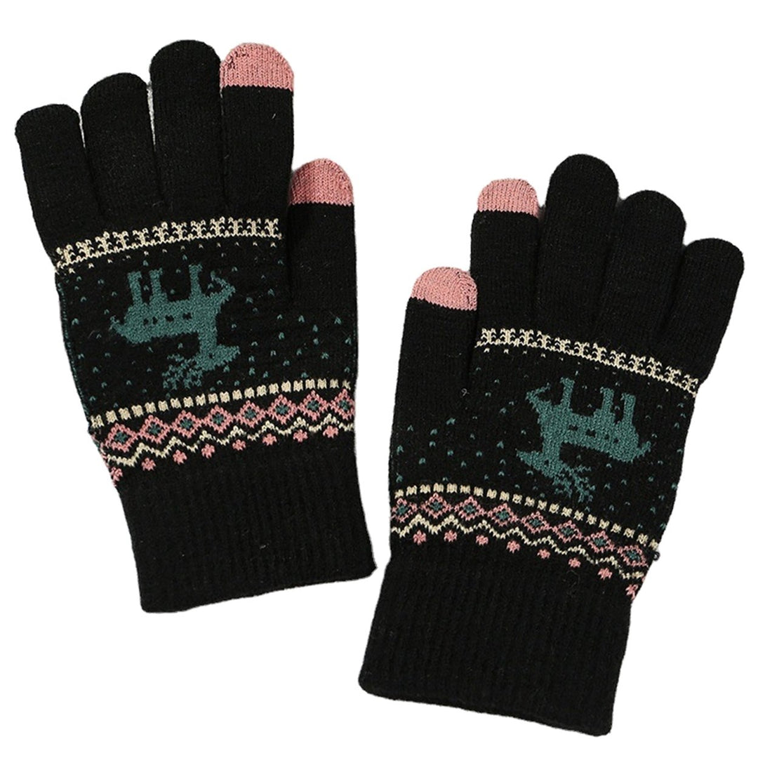 1 Pair Winter Women Gloves Thicken Ridding Gloves Soft Cartoon Deer Pattern Knitted Gloves for Daily Life Christmas Image 1