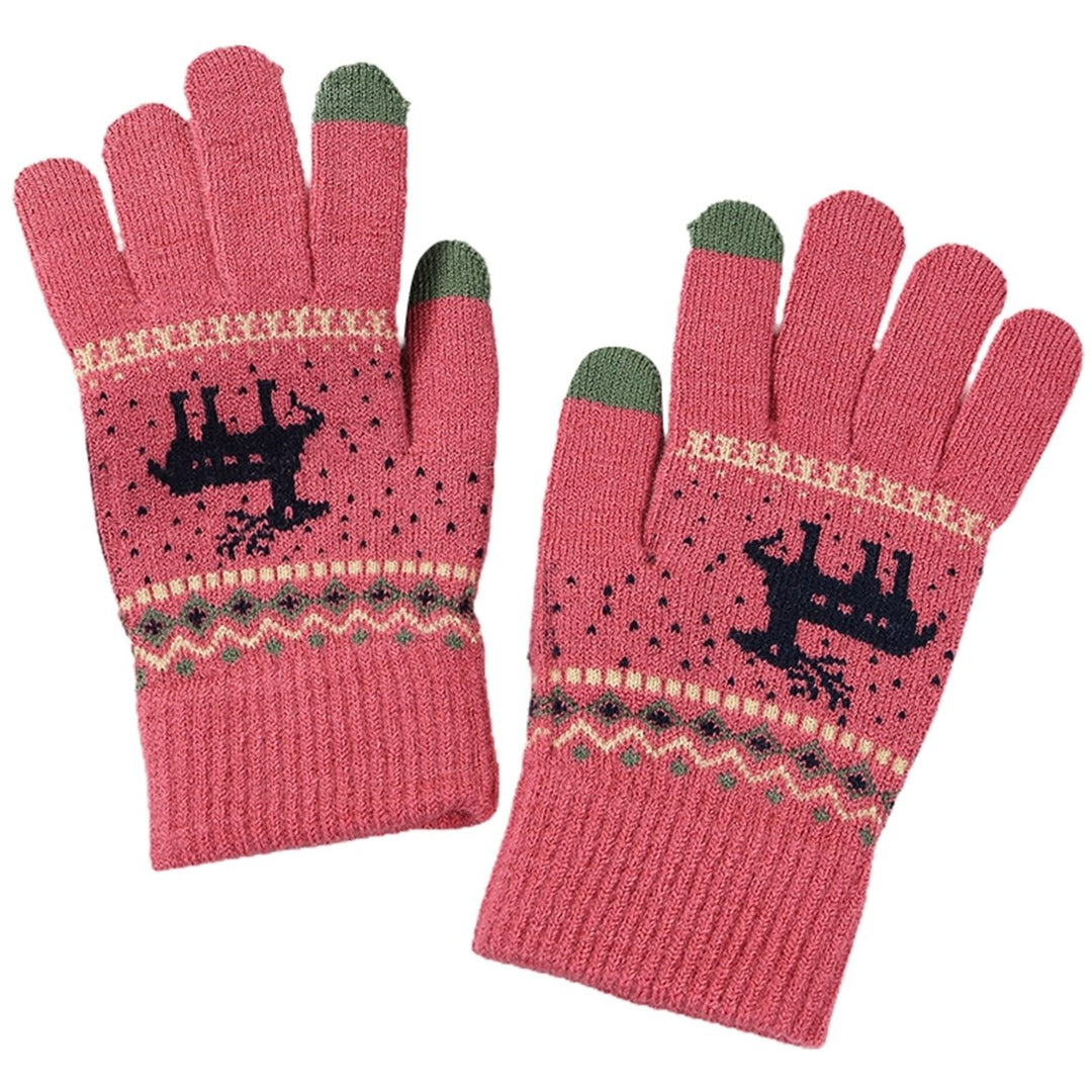 1 Pair Winter Women Gloves Thicken Ridding Gloves Soft Cartoon Deer Pattern Knitted Gloves for Daily Life Christmas Image 1