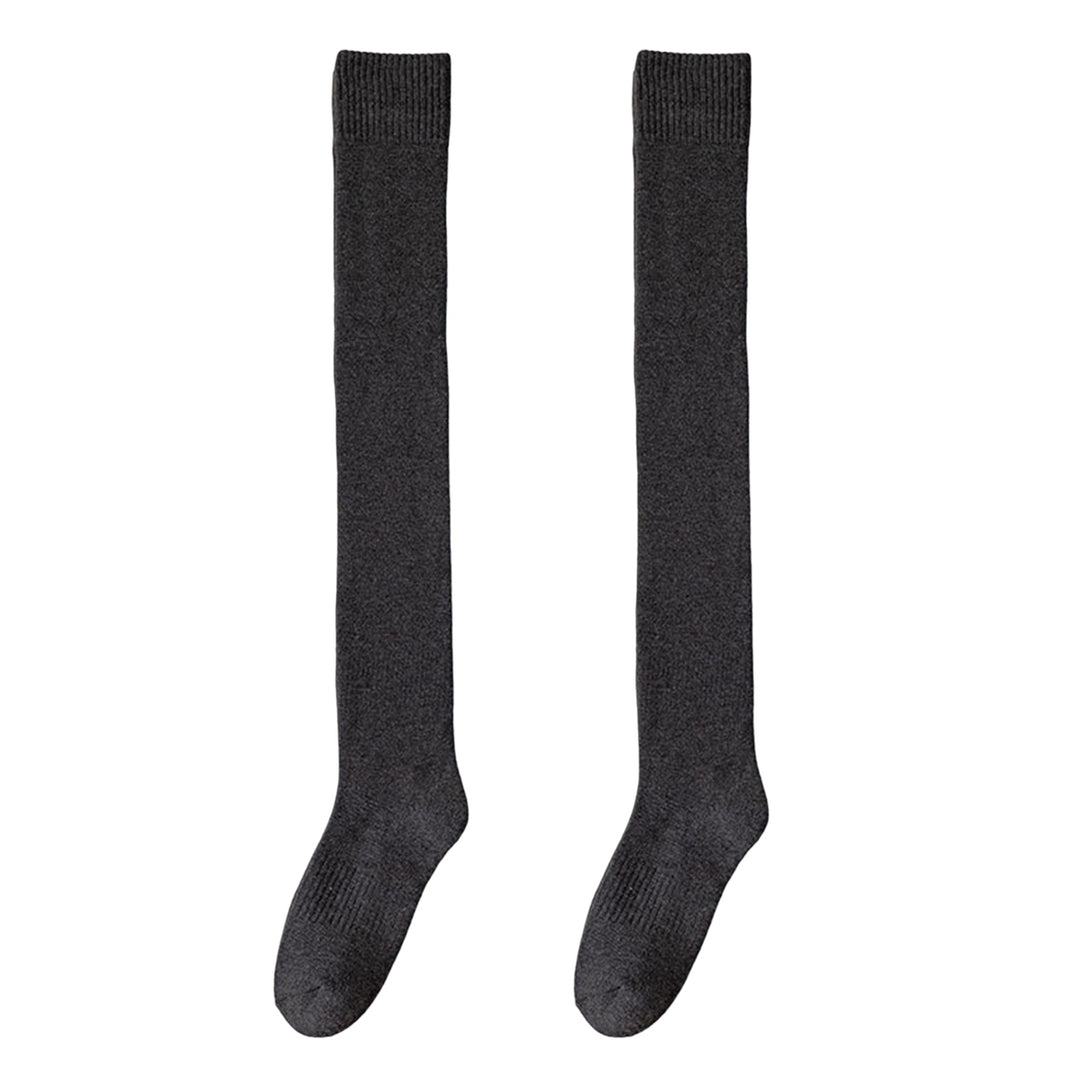 1 Pair Solid Color High Elasticity Thickened Warm Thigh High Socks Autumn Winter Women Over Knee Socks Image 1
