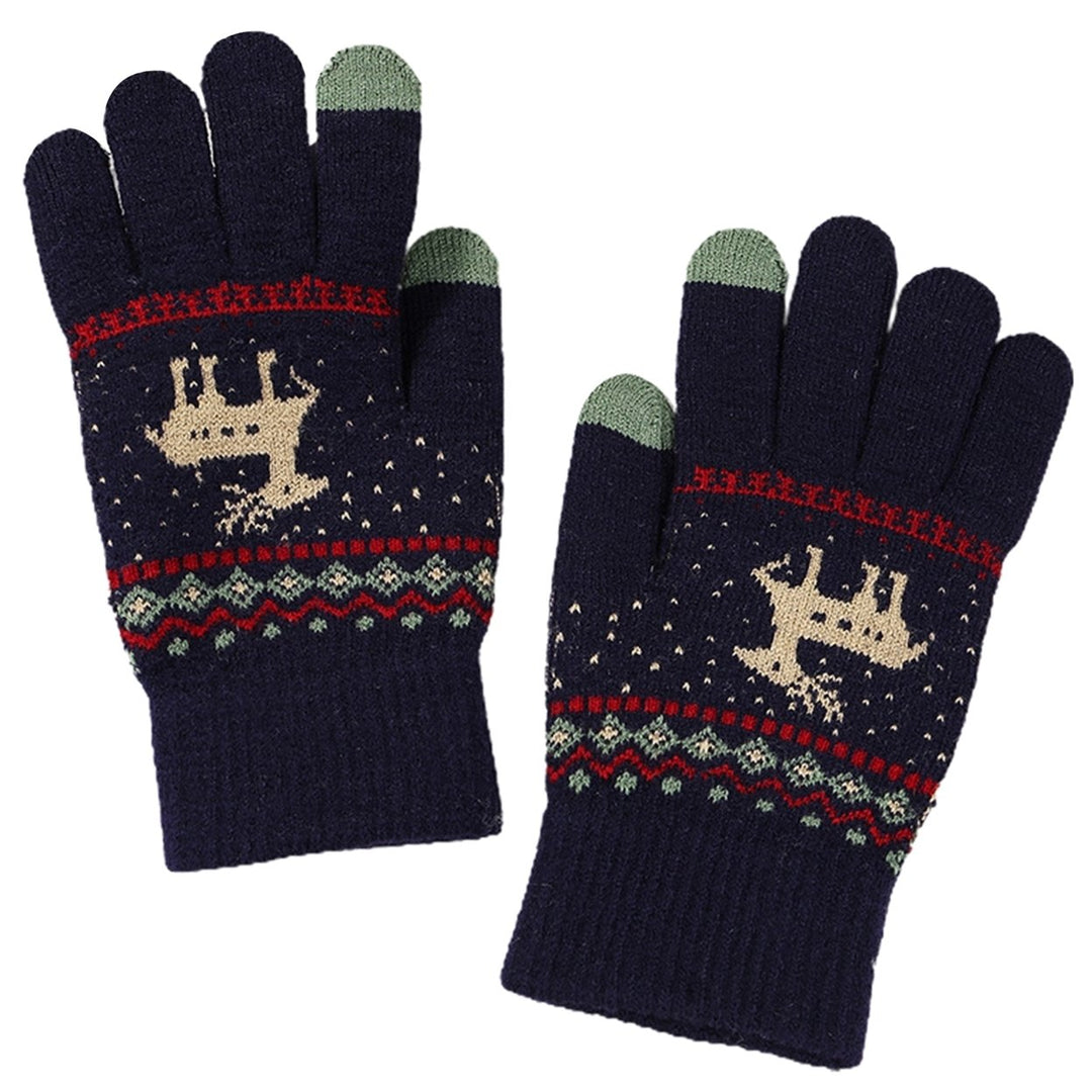 1 Pair Winter Women Gloves Thicken Ridding Gloves Soft Cartoon Deer Pattern Knitted Gloves for Daily Life Christmas Image 1