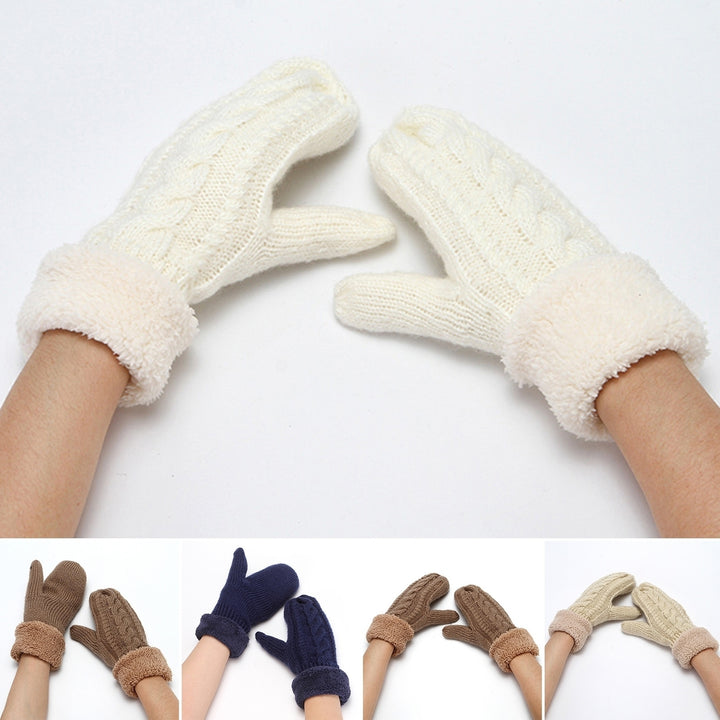 1 Pair Women Gloves Fleece Soft Thickened Comfortable Good-looking Windproof Multicolor Full Finger Knit Padded Gloves Image 1