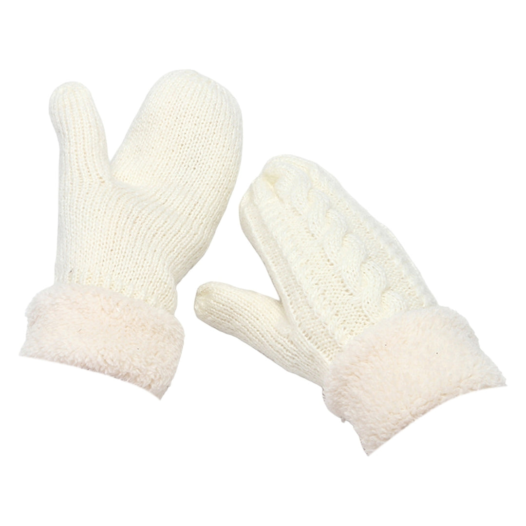 1 Pair Women Gloves Fleece Soft Thickened Comfortable Good-looking Windproof Multicolor Full Finger Knit Padded Gloves Image 3